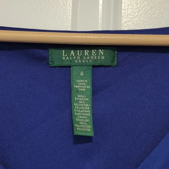 Ralph Lauren Royal Blue Ruched Sleeveless Dress Scoop Neck Size 4 - Picture 2 of 7